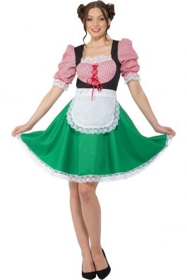 Middellange Dirndl Carolina Rood met Groen - L