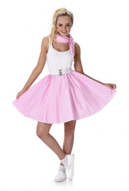 Light Pink Polka Dot Skirt & Necktie - L