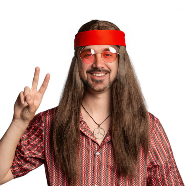 Hippie Set - Glasses/Wig/Headband & Metal Necklace - 3 Pack