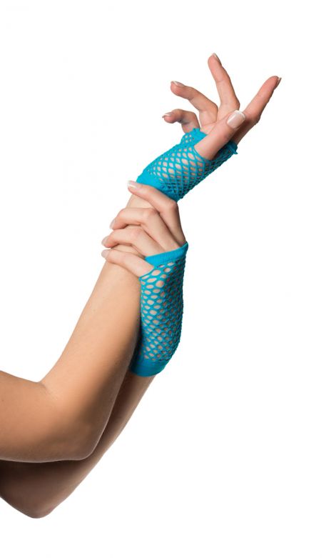 Fingerless Gloves Short Fishnet Turquoise - 6 Pack