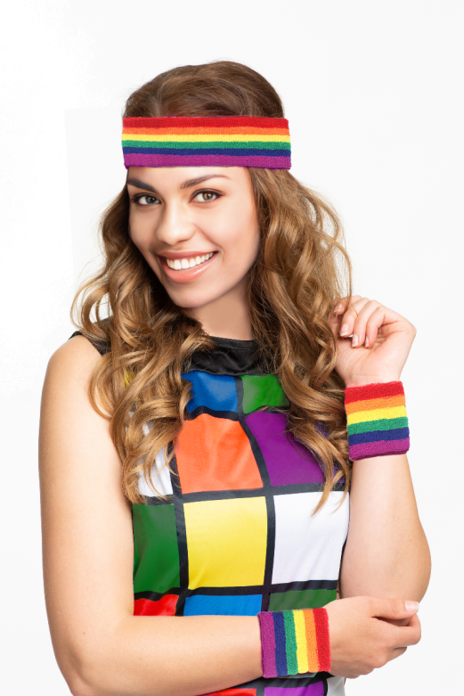 Set Hoofdband/Polsbandjes Regenboog - 6 Pack