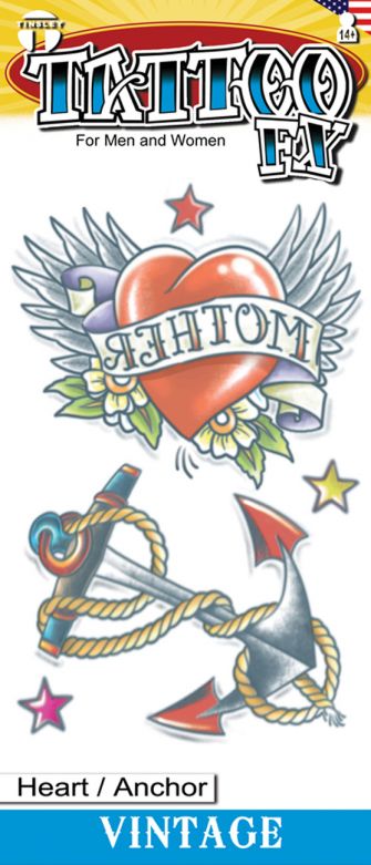 Vintage Tattoos - Heart/Anchor 1950 - 6 Pack